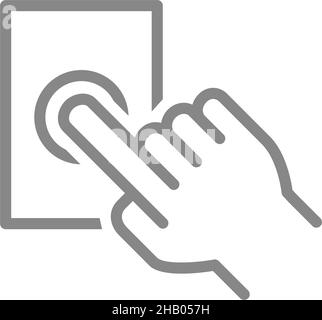 Ring the door bell line icon. Hand presses the doorbell symbol Stock Vector
