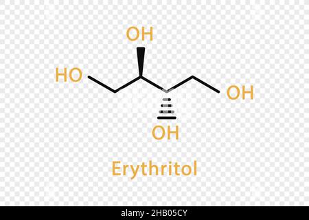 Erythritol chemical formula. Erythritol structural chemical formula isolated on transparent background. Stock Vector