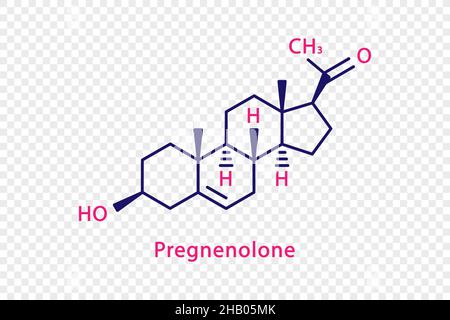 Pregnenolone chemical formula. Pregnenolone structural chemical formula isolated on transparent background. Stock Vector