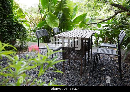 Relax modern table dinner set in the evening, focus selective. Stock Photo