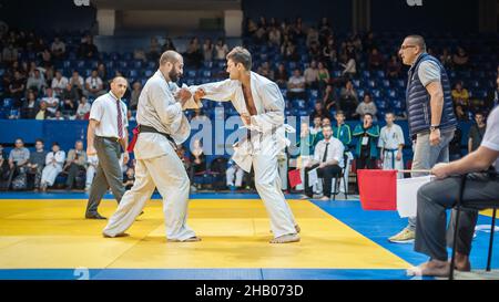 BELGRADE, SERBIA - 30. SEPTEMBER 2017. Kyokushin Karate Tournament Fight. Kyokushin Belgrade Trophy 2017 in Sumice Sport Center Arena in organization Stock Photo