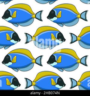 Seamless pattern with fish surgeon. Vector tropical background on white. Stock Vector