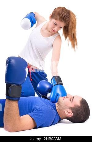 Blonde Girl Getting Knocked Out Boxing Stock Photo 55532395