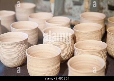 Detail of pottery inside 'Song for Masons' 2016 mixed media vitrine, Theaster Gates: A Clay Sermon exhibition, Whitechapel Gallery, London, UK Stock Photo