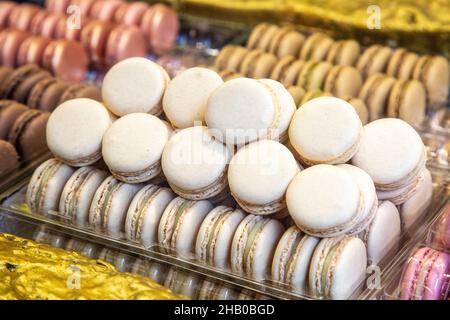 Macarons at Ladurée in Burlington Arcade, Regent Street, London, UK Stock Photo