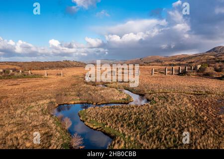 Aerial view of the Owencarrow Railway Viaduct by Creeslough in County Donegal - Ireland. Stock Photo