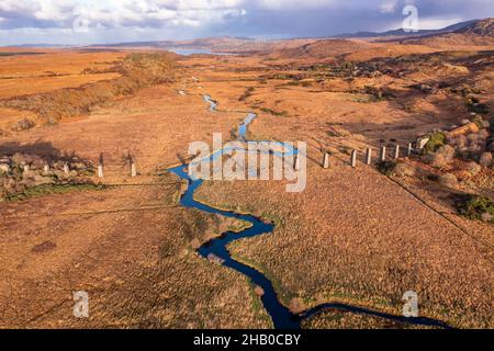 Aerial view of the Owencarrow Railway Viaduct by Creeslough in County Donegal - Ireland. Stock Photo