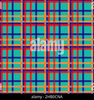 Contrast multicolor tartan Scottish seamless pattern in red, turquoise, blue and orange hues, texture for tartan, plaid, tablecloths, clothes, bedding Stock Vector