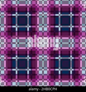 Contrast multicolor tartan Scottish seamless pattern in magenta and blue hues with diagonal lines, texture for tartan, plaid, tablecloths, clothes, be Stock Vector