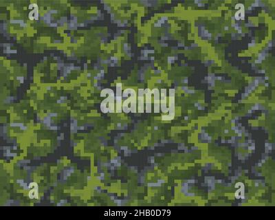 Khaki camouflage pixel game cubic background pattern with grass and ground blocks. 8bit pixels or computer game level for craft underground, camouflag Stock Vector
