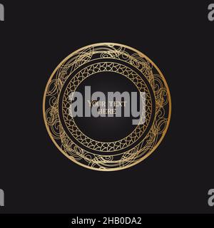 Round gold luxury frame on black background. Vector illustration Stock Vector