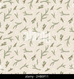 Lovely hand drawn seamless christmas pattern with branches and decoration, great for banners, wallpapers, cards, textiles - vector design Stock Vector
