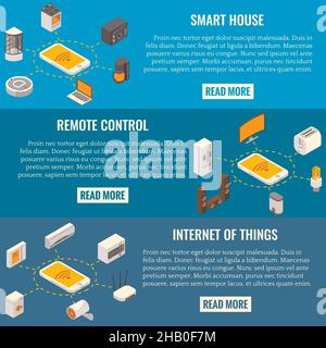 Vector set of smart house concept isometric horizontal banners Stock Vector