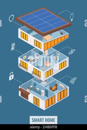 Vector flat 3d isometric smart home in cut view Stock Vector