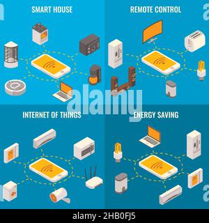 Vector set of smart home concept isometric posters Stock Vector