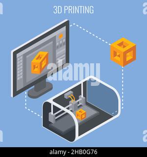 3D printing process concept vector illustration Stock Vector