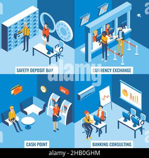 Bank services vector flat 3d isometric poster set Stock Vector