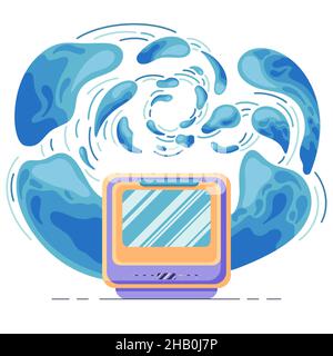 A dishwasher surrounded by a splash of water, the concept of washing dishes with an electronic device, home cleaning and morning cleaning routine. Stock Vector