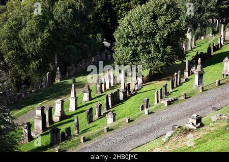 Granite crosses in Glasgow's Necropolis cemetery. Stock Photo