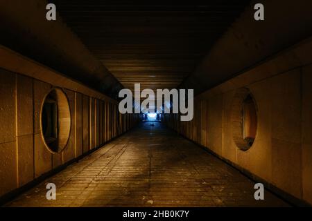 Dark and creepy old abandoned subway station. Stock Photo