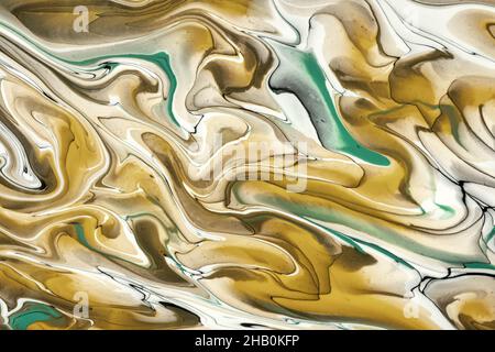 Abstract fluid art background light brown and white colors. Liquid marble. Acrylic painting on canvas with beige lines and gradient. Alcohol ink backd Stock Photo