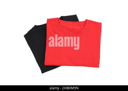 Folded black and red t-shirts isolated on white background Stock Photo
