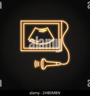Neon ultrasound scanner icon in line style. Medical diagnostic equipment symbol. Vector illustration. Stock Vector