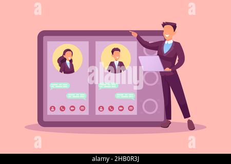 Vector of a businessman chatting online with job candidates Stock Vector