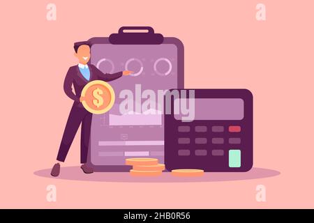 Vector of a happy businessman making successful investment and business calculations Stock Vector
