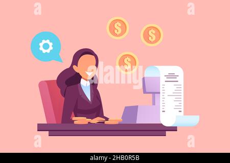 Vector of a businesswoman working on computer calculating profits Stock Vector