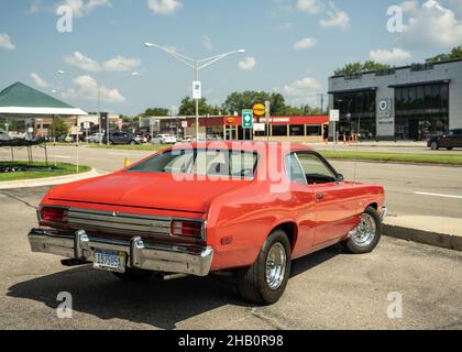 ROYAL OAK, MI/USA - AUGUST 17, 2021: A 1975 Plymouth Duster car on the Woodward Dream Cruise route. Stock Photo