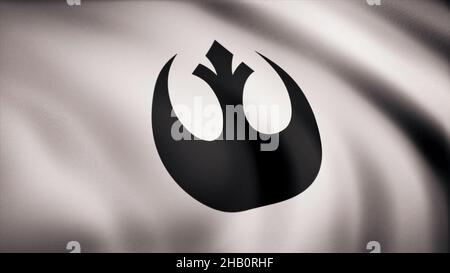 Star Wars Rebel Alliance Symbol on flag. The Star Wars theme. Editorial only use. Stock Photo