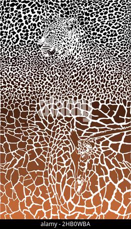 Leopard and Giraffe black and braun background Stock Vector