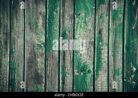 Old wooden grunge board painted in different shades of green color. Natural texture. Can be used like nature background Stock Photo