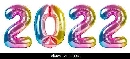 2022 colorful ballons foil isolated on white background. For decoration Christmas 2022 and anniversary.