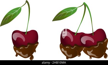 Set of mouthwatering chocolate covered cherries isolated drawing in flat style on a transparent background Stock Vector
