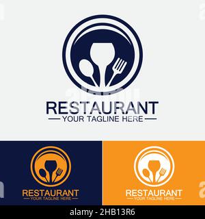 Restaurant logo with spoon and fork icon,menu design food drink concept for cafe restaurant Stock Vector