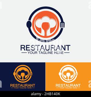 Restaurant logo with spoon and fork icon,menu design food drink concept for cafe restaurant Stock Vector