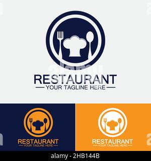 Restaurant logo with spoon and fork icon,menu design food drink concept for cafe restaurant Stock Vector
