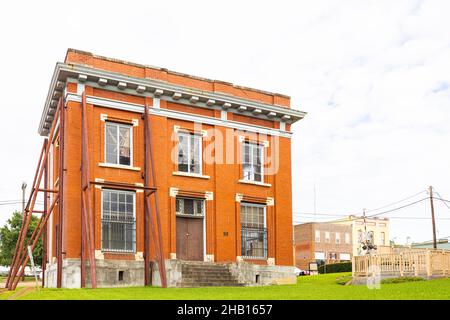 Livingston, Texas, USA - June 28, 2021: A historic building under conservation efforts, next to the courthouse Stock Photo