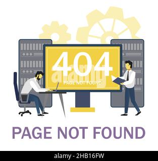 System administrators troubleshooting page error 404, flat vector illustration. Page not found. Stock Vector