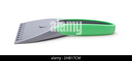 Small plastic ice scraper isolated on white.Side view, horizontal. Stock Photo