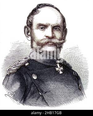 Karl Wilhelm Gustav Albert Freiherr von Rheinbaben, May 3, 1813 - November 1, 1880, was a Prussian general of the cavalry, Germany, German-French campaign of 1870  /  Karl Wilhelm Gustav Albert Freiherr von Rheinbaben, 3. Mai 1813 - 1. November 1880, war ein preußischer General der Kavallerie, Deutschland, Deutsch-Französischer Feldzug von 1870, historical, digital improved reproduction of an original from the 19th century / digitale Reproduktion einer Originalvorlage aus dem 19. Jahrhundert, Originaldatum nicht bekannt, Kolorierung, koloriert, handkoloriert, Hand-colouring, hand coloured, col Stock Photo