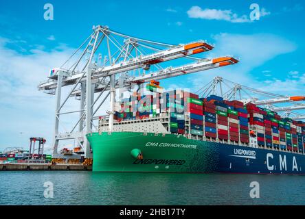 The LNG-powered Ultra Large container ship CMA CGM Champs Elysees at DP ...