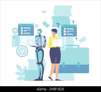 Human vs robots concept. Vector of a business man job applicant ...