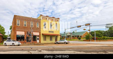 Livingston, Texas, USA - June 28, 2021: The old business district on Jackson Avenue Stock Photo