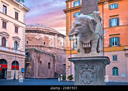 Piazza della Minerva square and obelisk and Pantheon view, eternal city of Rome Stock Photo