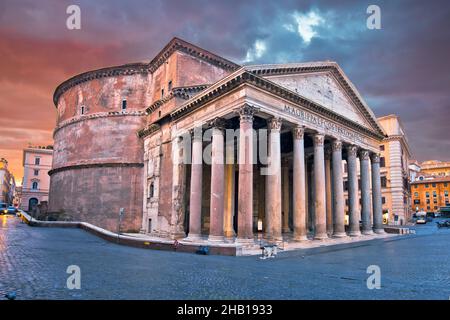 Pantheon ancient landmark in eternal city of Rome dramatic sky view, Eternal city of Rome, capital of Italy Stock Photo