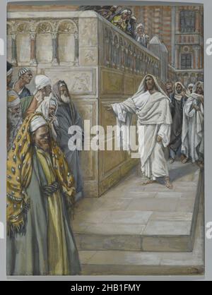 The Corner Stone, Le pierre angulaire, The Life of Our Lord Jesus Christ, La Vie de Notre-Seigneur Jésus-Christ, James Tissot, French, 1836-1902, Opaque watercolor over graphite on gray wove paper, France, 1886-1894, Image: 7 1/8 x 5 1/4 in., 18.1 x 13.3 cm, Bible, biblical, Biblical Art, Catholicism, Christ, Christianity, French, Jesus, Luke 20:17, Mark 12:10, Matthew 21:42-46, New Testament, Religion, religious, Religious Art, Scenes from the Bible, stone walkway, Tissot, watercolor Stock Photo