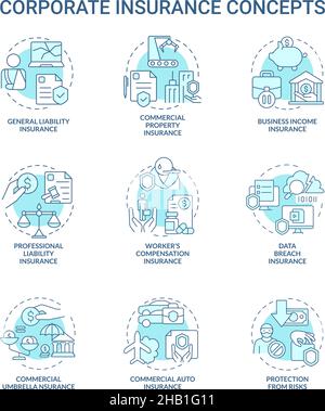 Corporate insurance turquoise concept icons set Stock Vector